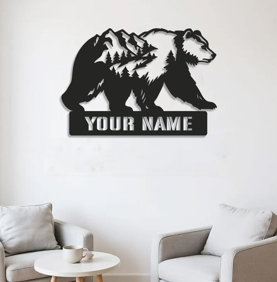 Personalized Bear Metal Sign WITH LED/WITHOUT LED, Mountain Forest Wildlife Wall Art, Rustic Cabin Decor for Nature and Outdoor Lovers