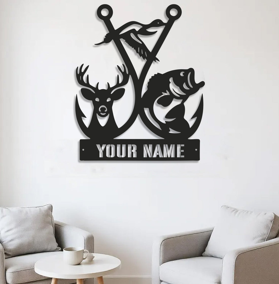 Personalized Hunting Fishing Metal Sign WITH LED/WITHOUT LED, Deer Duck Bass Wall Decor, Rustic Outdoor Gift for Hunters and Anglers