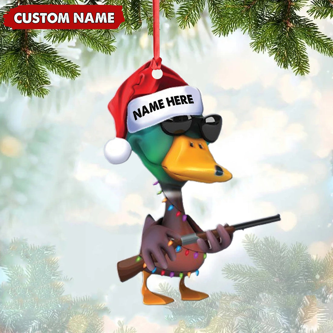 Personalized Funny Duck Hunting Acrylic Christmas Ornament – Custom Gift for Hunters & Outdoor Lovers