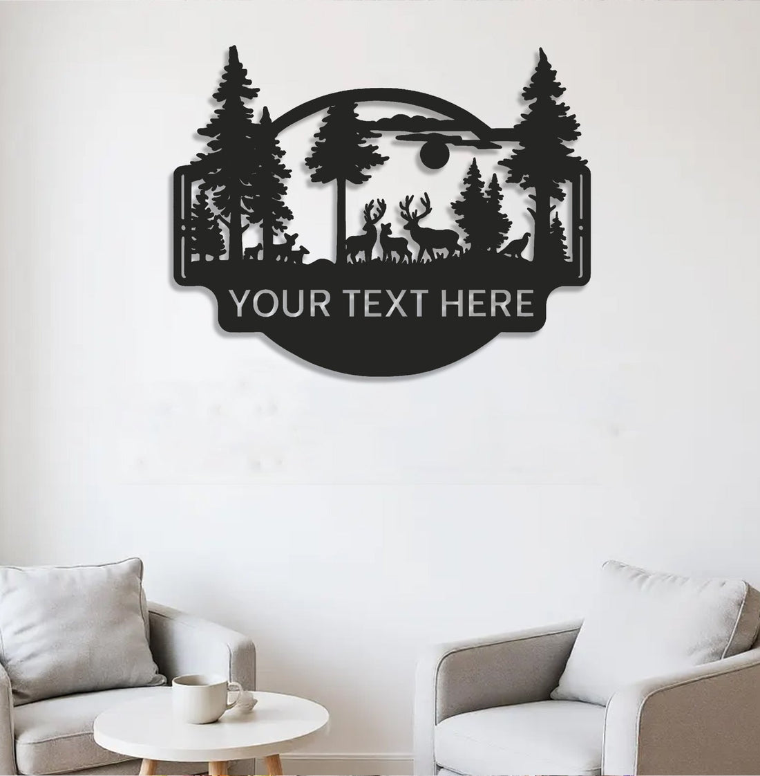 Personalized Deer Forest Metal Sign WITH LED/WITHOUT LED, Rustic Hunting Cabin Wall Decor, Wildlife Scene for Lodge or Mancave