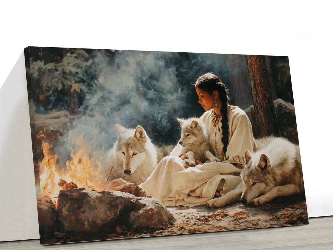 Tribal Woman and Wolves Spiritual Canvas Decor