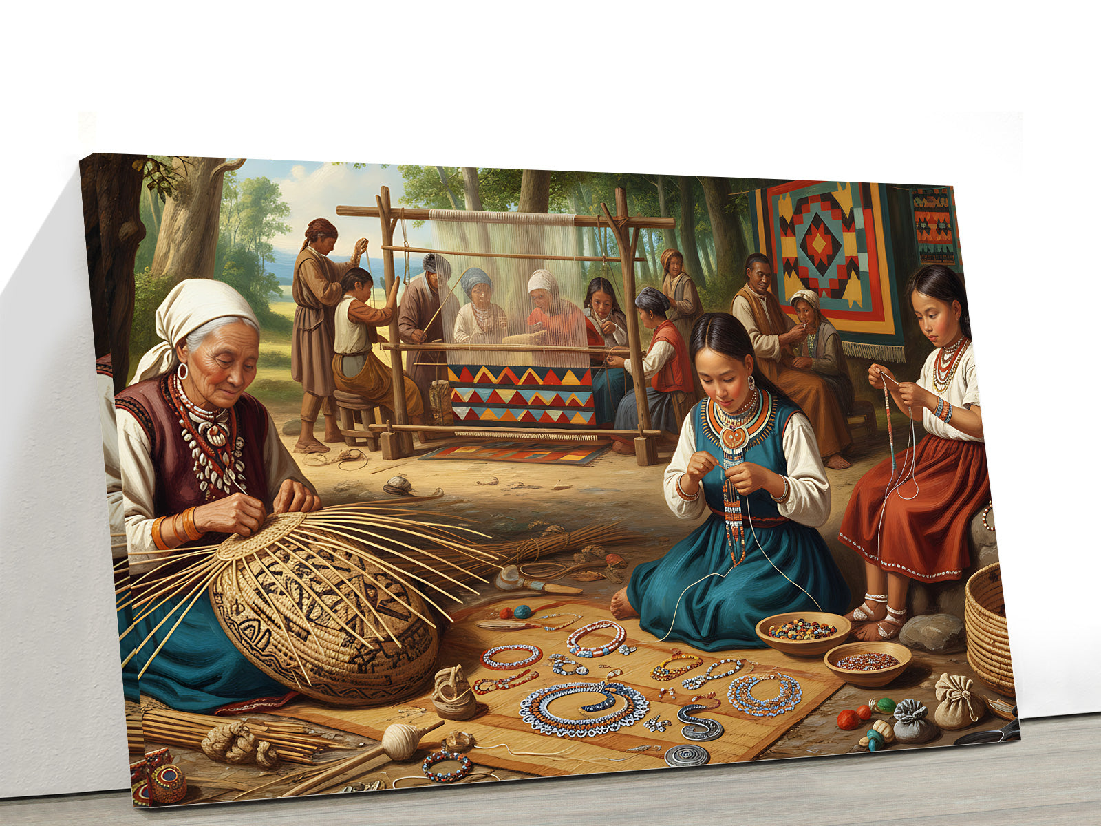 Vintage Tribal Beadwork and Weaving Scene, Indigenous Craftwork