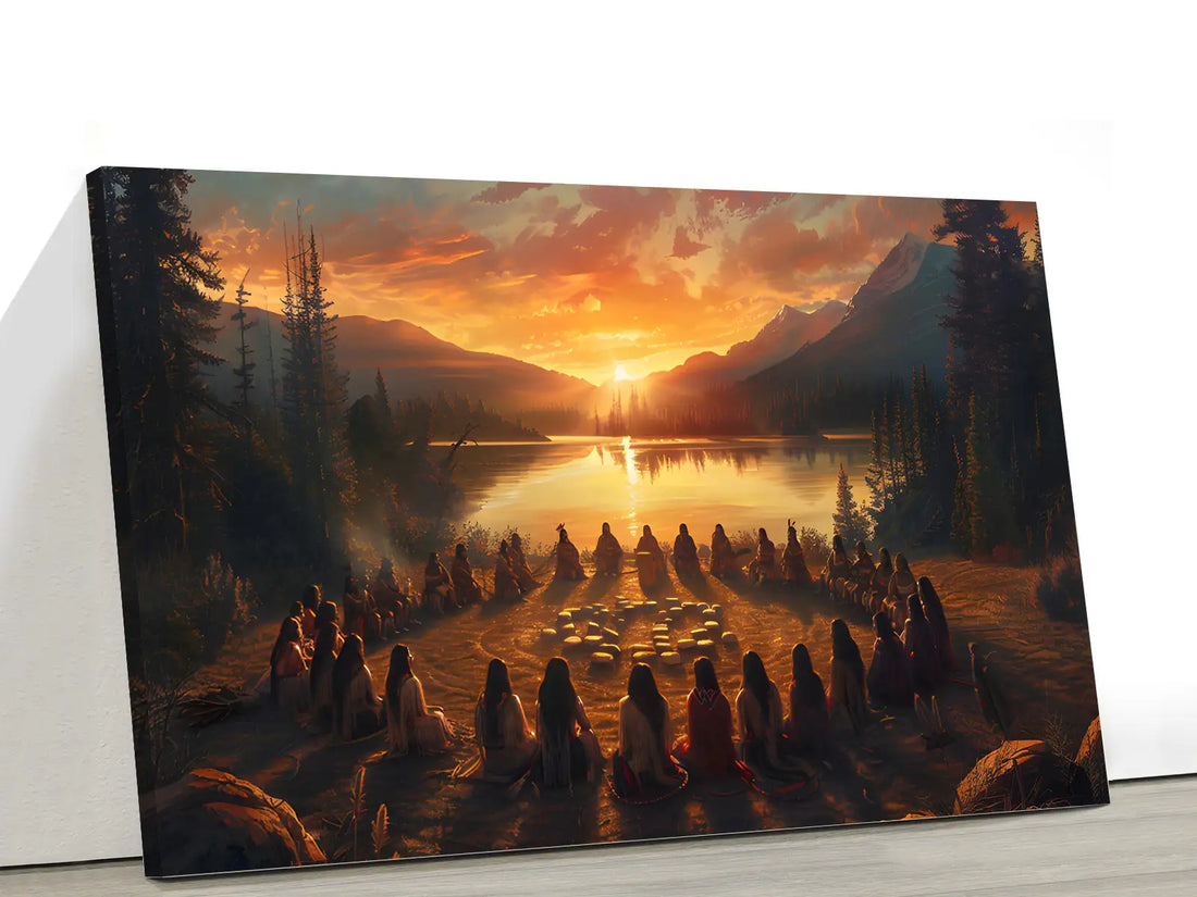 Tribal Gathering Sunset Ceremony Canvas Wall Art Canvas