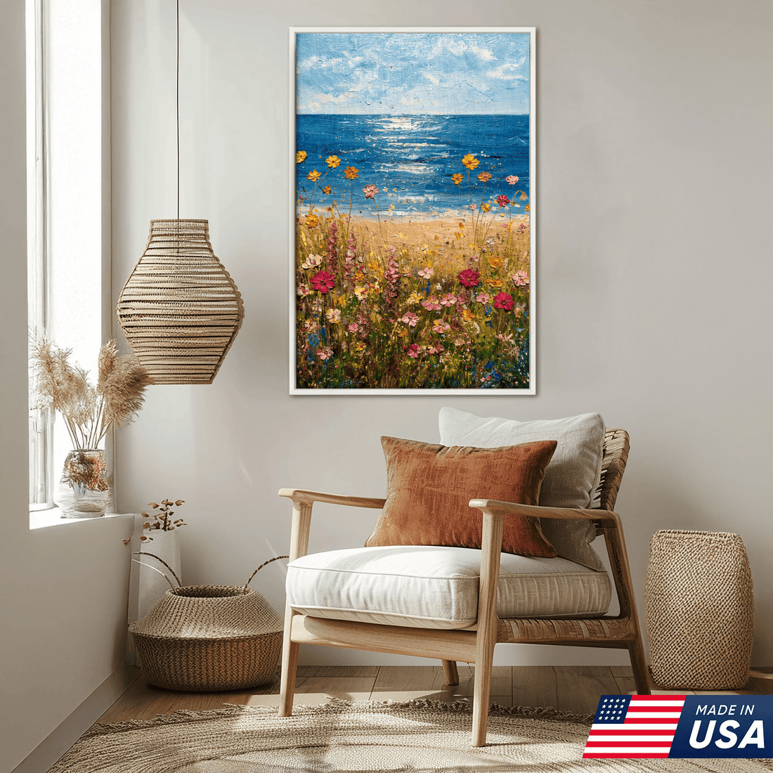 Where Flowers Meet the Sea – Coastal Bloom Canvas Art