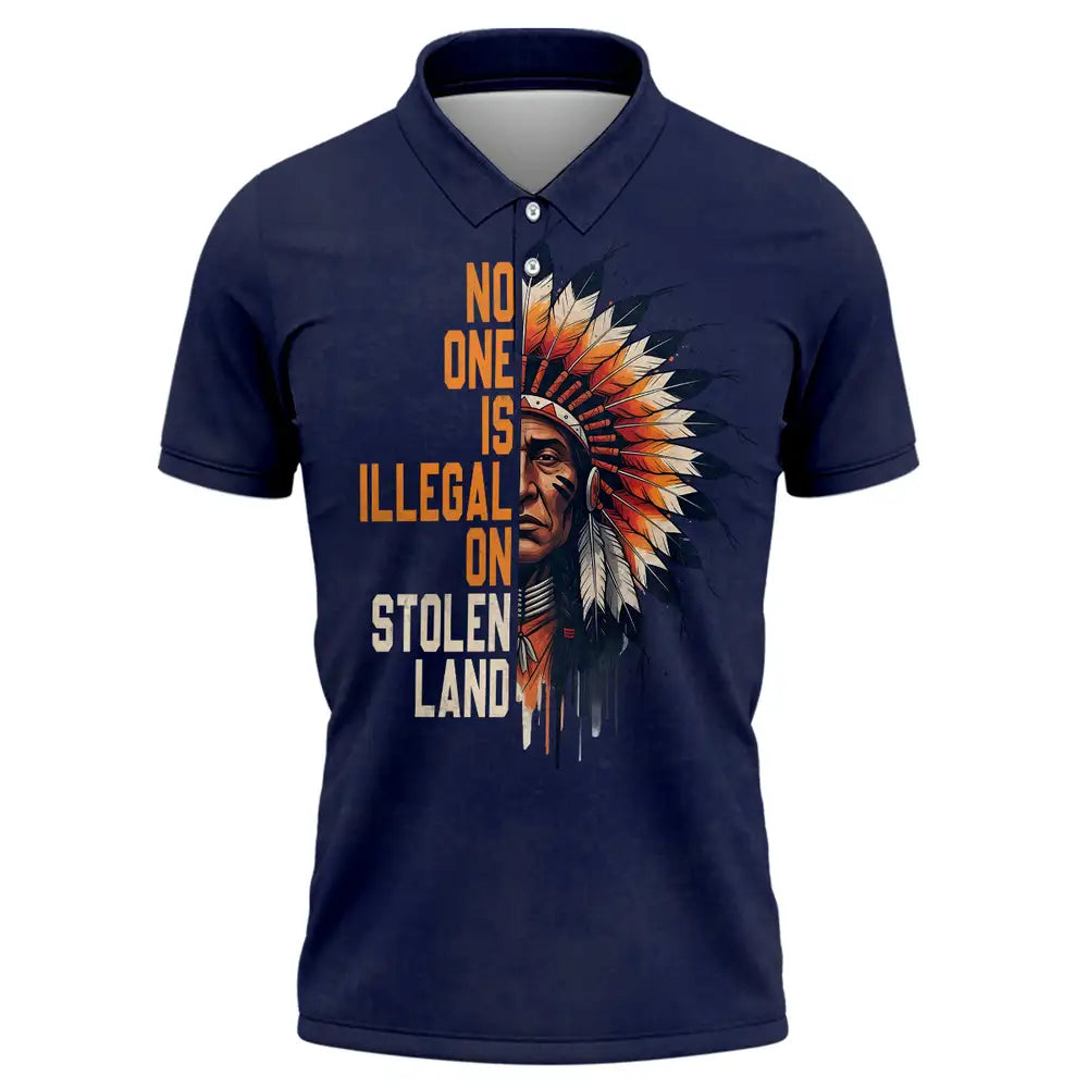 No One Is Illegal On Stolen Land Quote - Indigenous Chief Headdress Graphic Tee