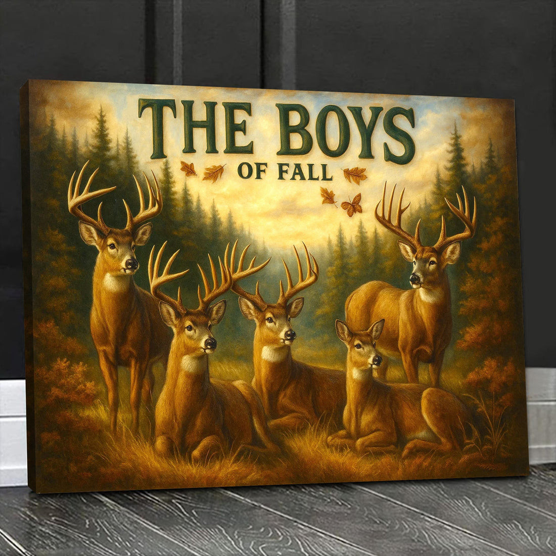 The Boys of Fall Deer Canvas Wall Art – Rustic Autumn Wildlife Scene – Lodge and Cabin Decor