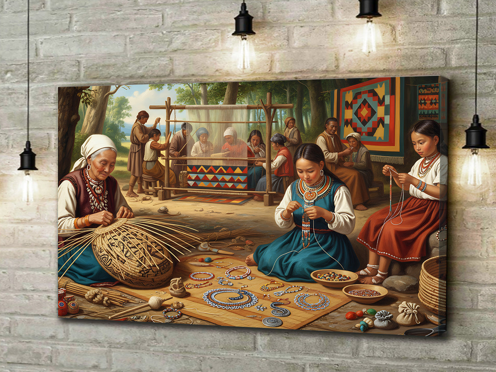 Vintage Tribal Beadwork and Weaving Scene, Indigenous Craftwork