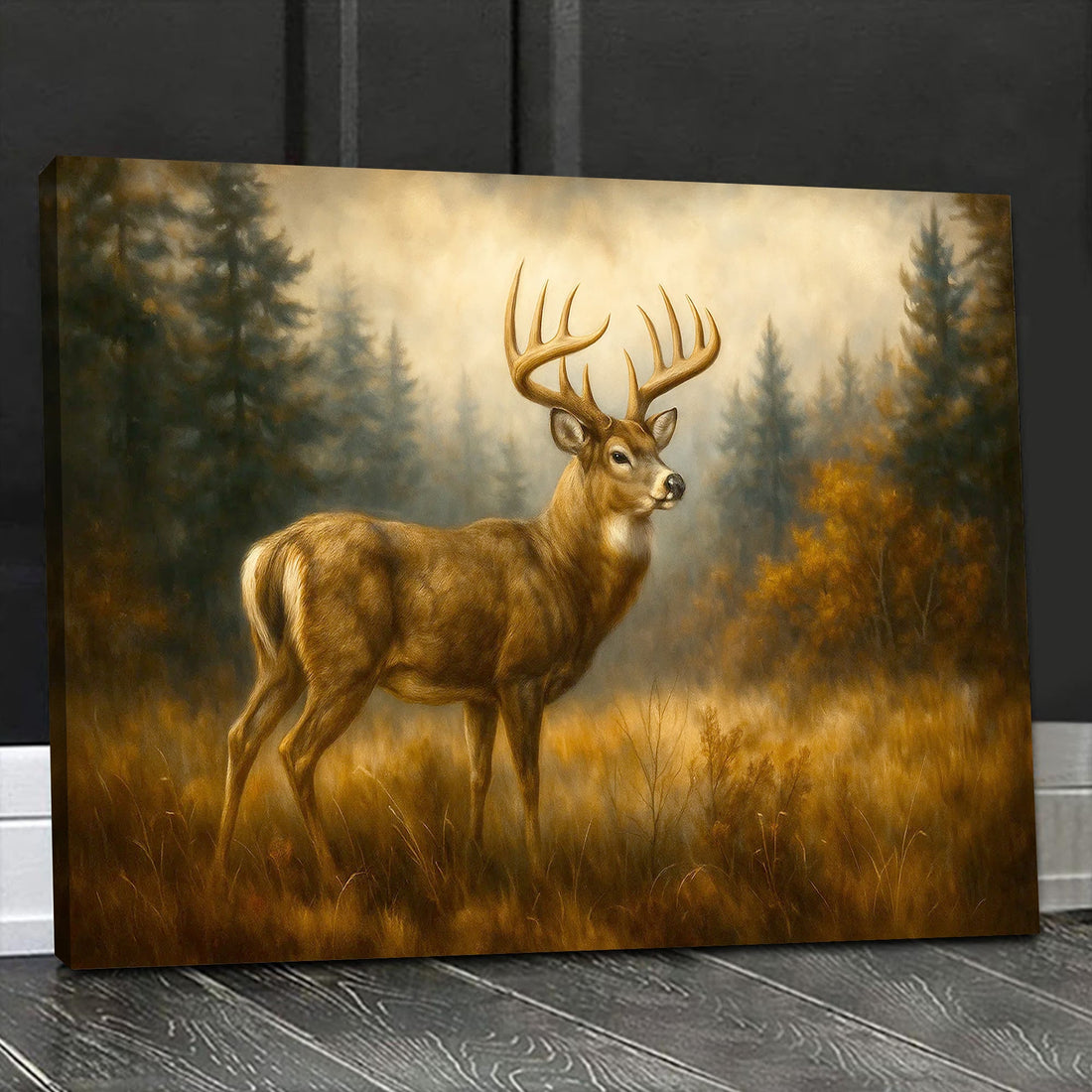 Rustic Deer Canvas Wall Art – Majestic Wildlife Forest Scene – Perfect Cabin and Lodge Decor