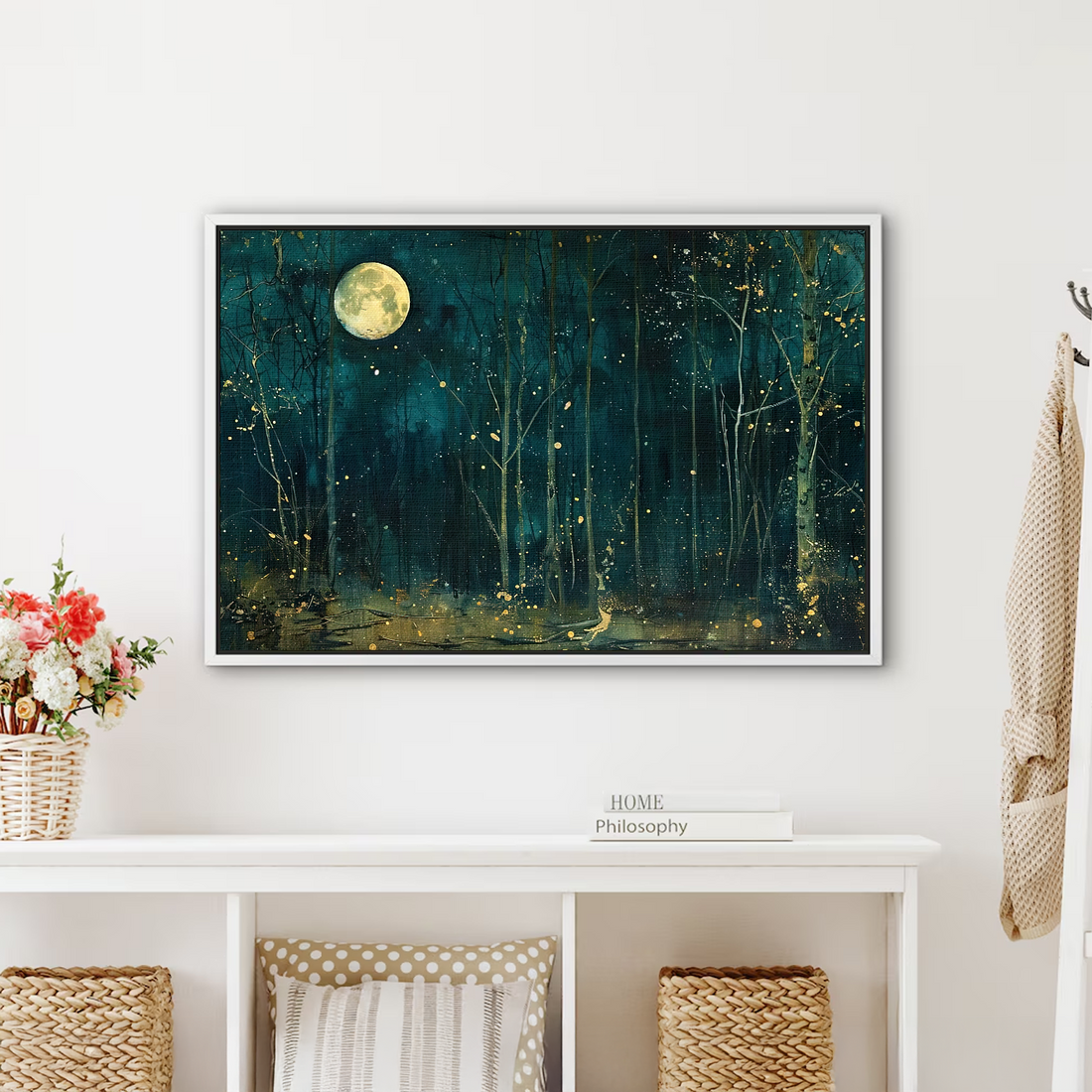 Moonlit Forest Stillness Framed Canvas – Quiet Night Scene