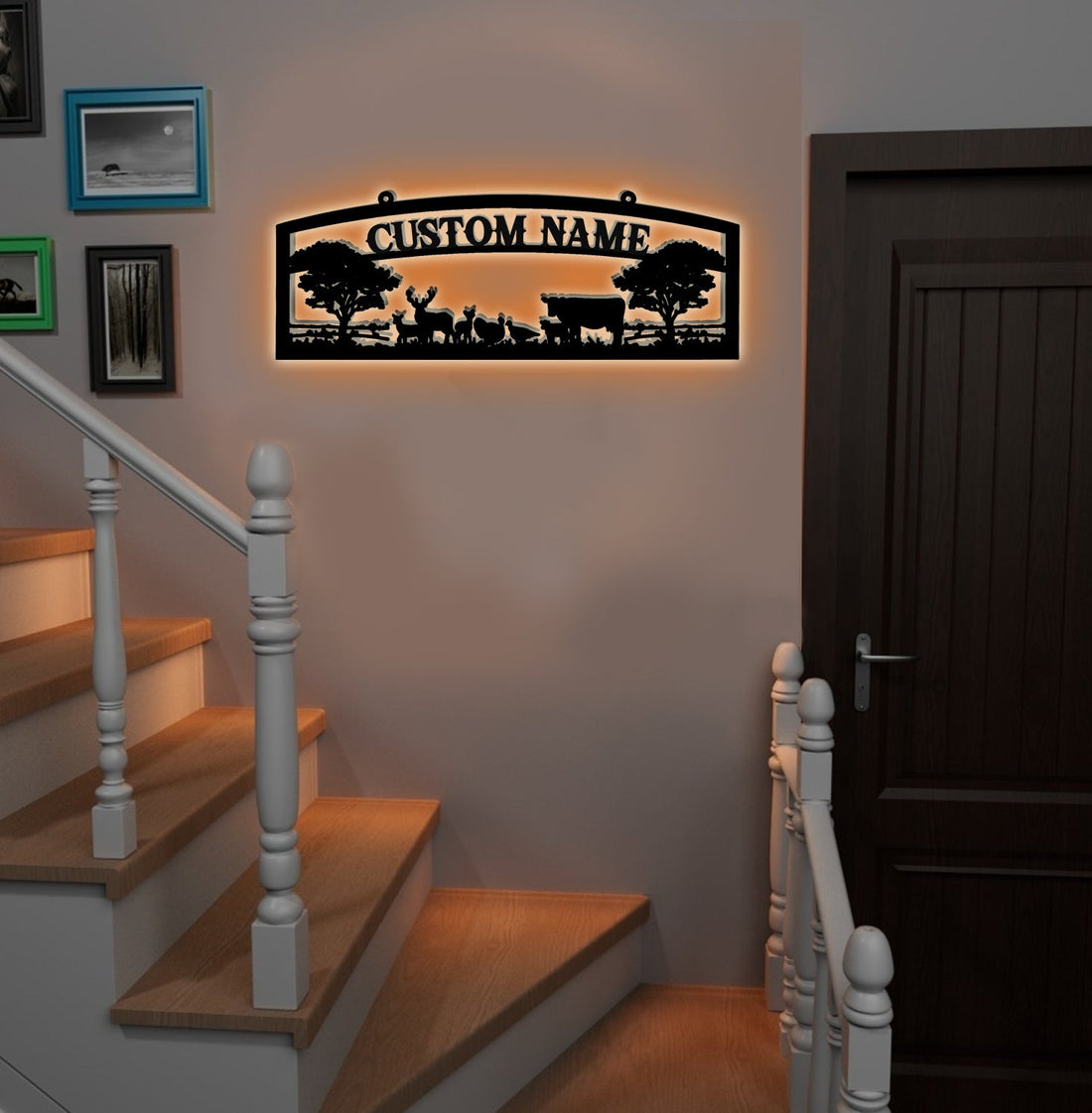 Personalized Farm Metal Sign WITH LED/WITHOUT LED - Rustic Ranch Name Sign with Livestock, Deer & Trees for Barn, Cabin & Outdoor Decor