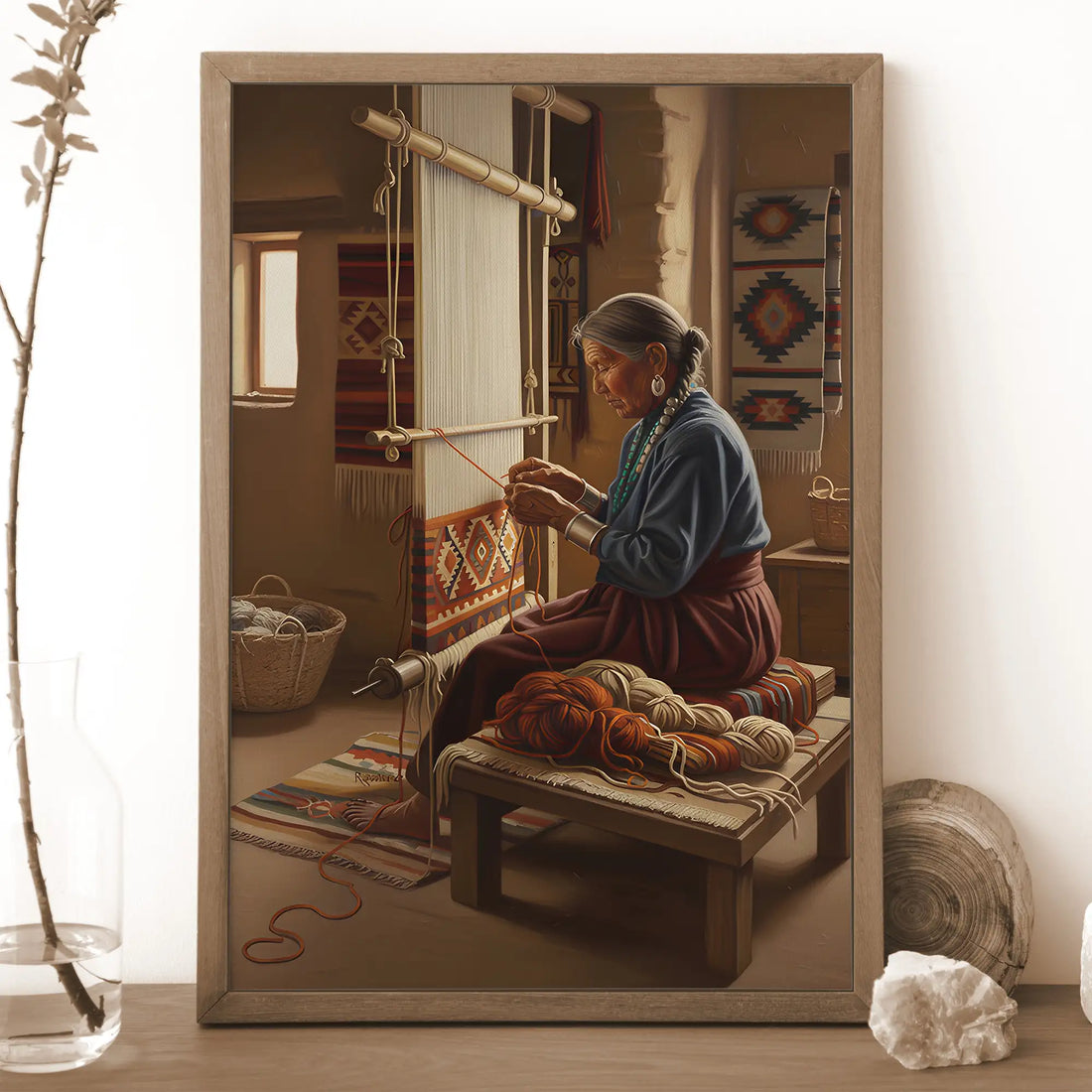 Woman Weaving on Loom Canvas Print Indigenous Wall Art
