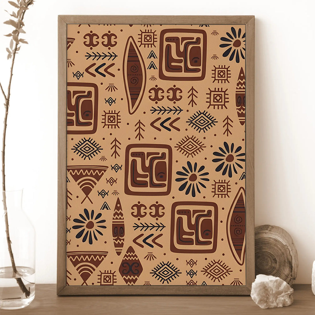 Tribal Geometric Pattern Symbols, Cultural Canvas Decor