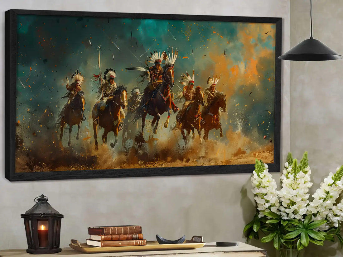 Warriors on Horseback Canvas Wall Art, Native American Spirit Decor