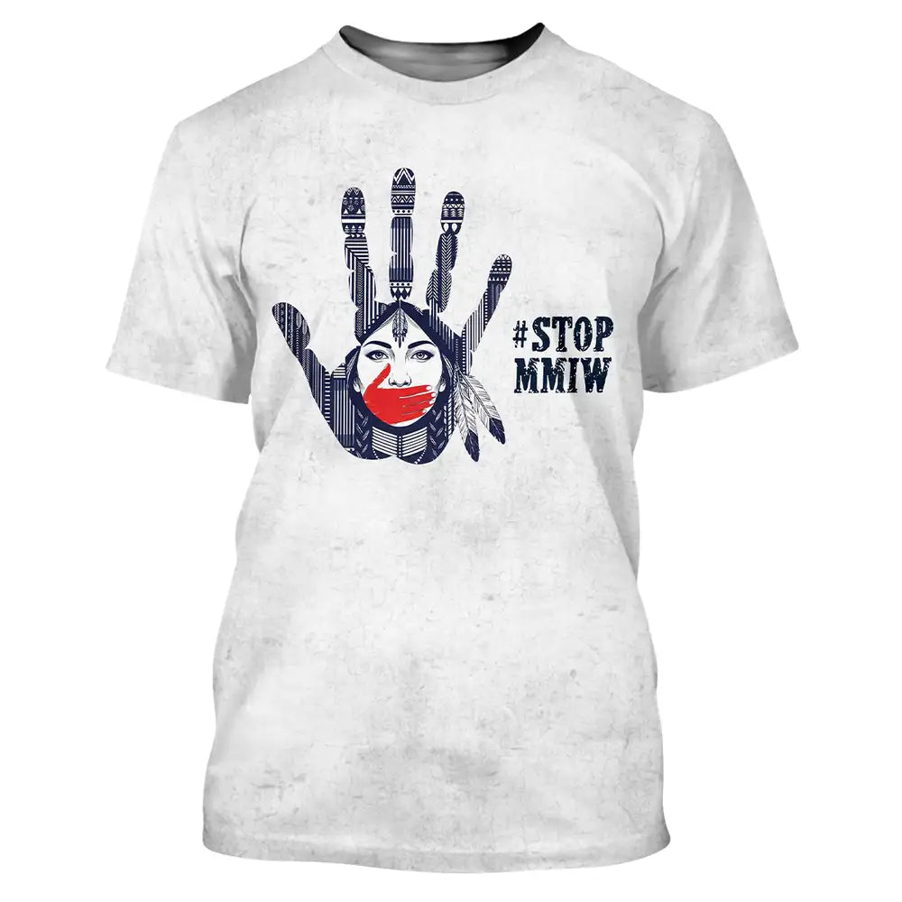 Stop MMIW Awareness Shirt - Native American Red Handprint Indigenous Woman Tee for Justice