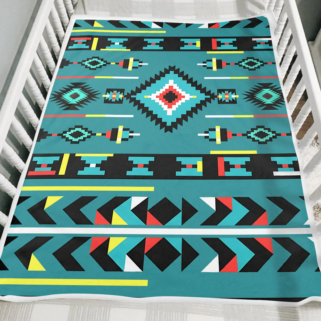 Turquoise Tribal Navajo Pattern Throw, Native American Blanket