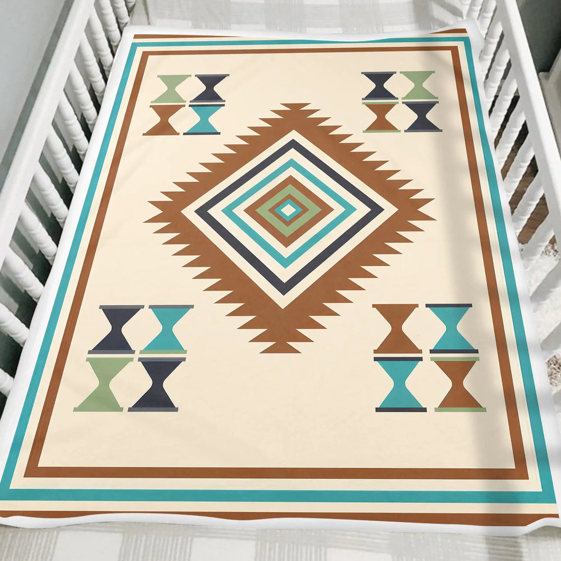 Native America Blanket , Tribal Diamond Throw , Hourglass Geometric Pattern