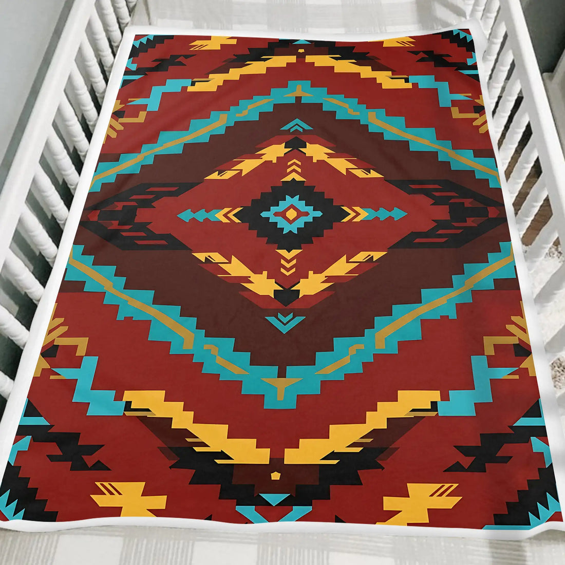 Bold Red Yellow Blue Diamond Pattern Indigenous Tribal Blanket