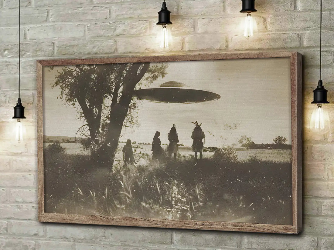 Vintage UFO Wall Art, Native American Mystery Canvas Decor