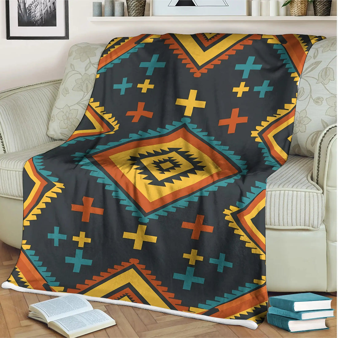 Geometric Cross Diamond Pattern, Indigenous Bedding Decor