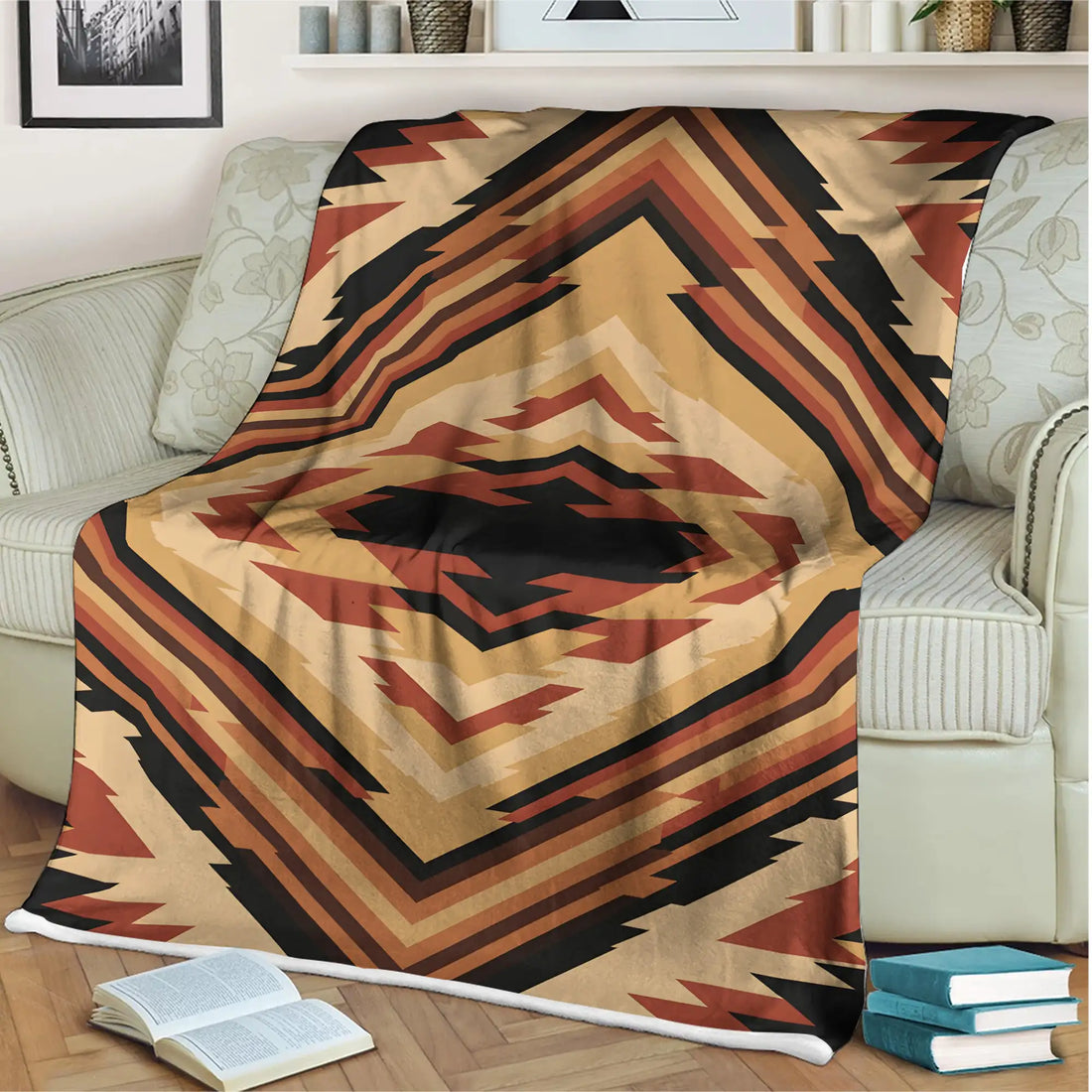 Red Black Diamond Pattern Indigenous Blanket