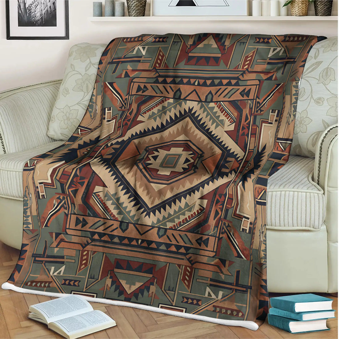 Native America Tribal Blanket, Rustic Geometric Diamond Pattern Throw
