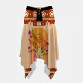 Handkerchief-cut skirt with bold geometric patterns and sunrise-floral design