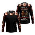 Front and back view of a black long-sleeved. The back features a striking graphic of a Native American elder's profile with feathers. Accompanying text reads 