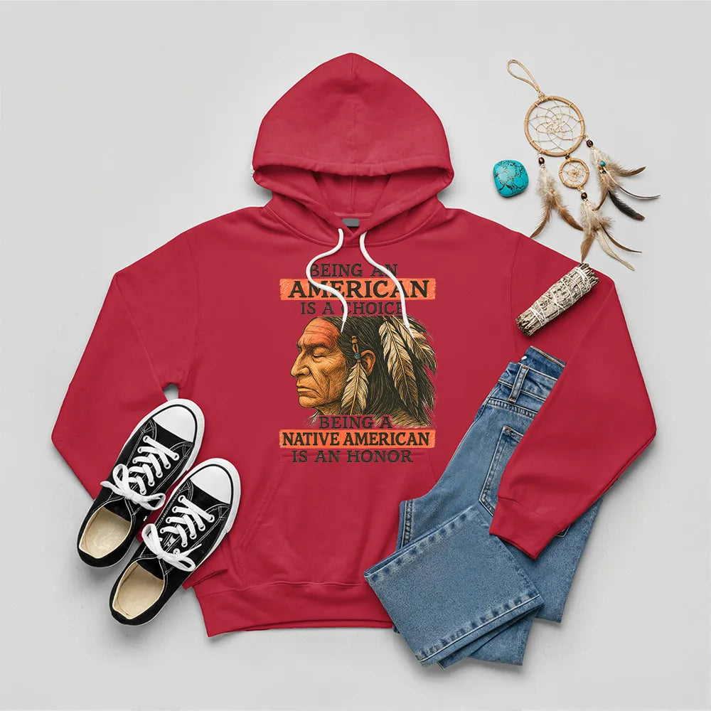 Black hoodie with a Native American design, reflecting strength, pride, and choice.
