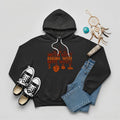 Black hoodie featuring brown teepee and feather totem graphic with quote “American History Begins with Native History