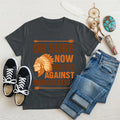 Charcoal gray t‑shirt featuring brown chief headdress graphic and text “Oh Sure Now Youre Against Immigration.”