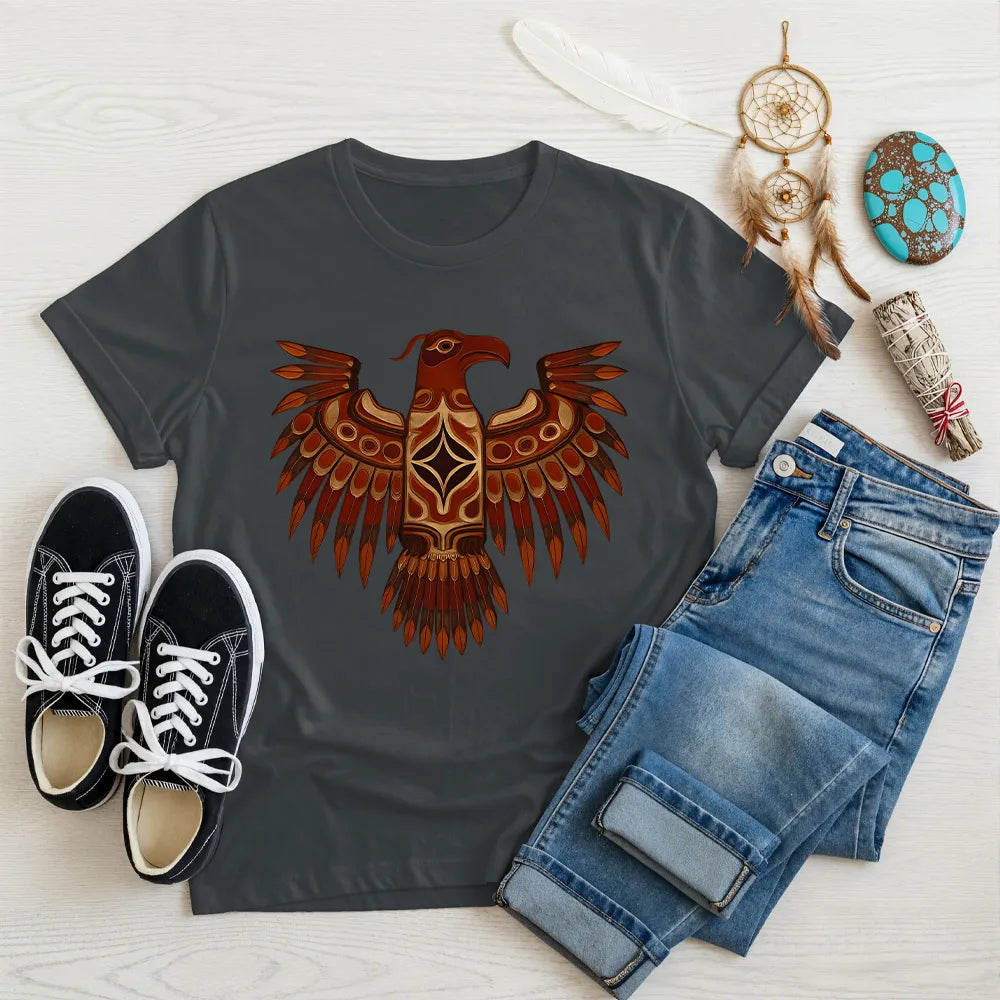Charcoal slate T-shirt with Native American Thunderbird artwork