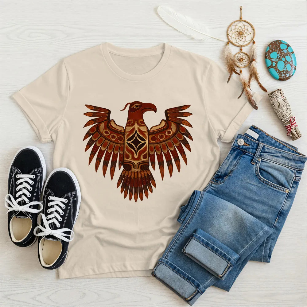 Desert sand T-shirt with Native American Thunderbird artwork
