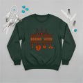 Forest green crewneck sweatshirt featuring a sacred teepee and feather totem design with the quote “American History Begins with Native History.”