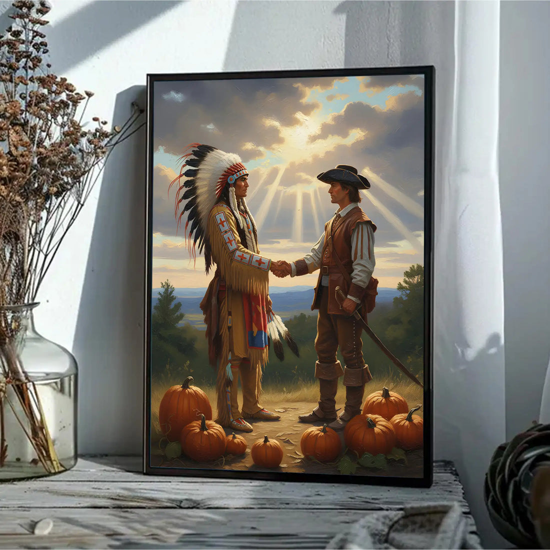"Trust No One" Native America Canvas Wall Art, Tribal Handshake Painting
