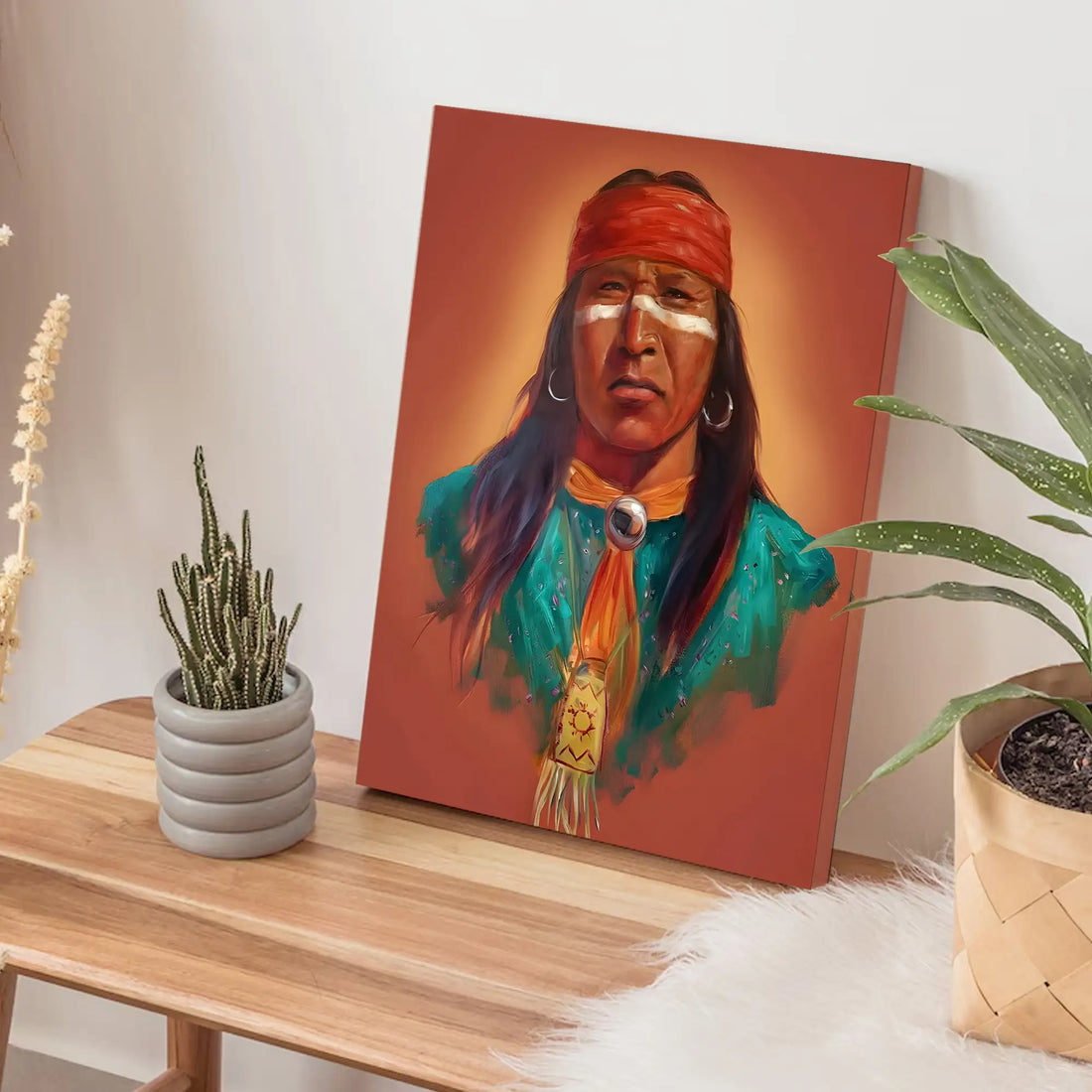 Native American Warrior Wall Art, Tribal Chief Portrait Decor
