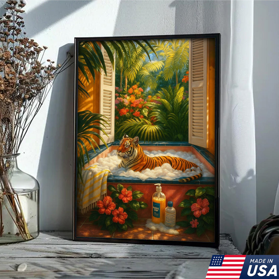 Relaxing Tiger in Bathtub Wall Art – Tropical Jungle Canvas Print for Bathroom, Spa & Home Decor