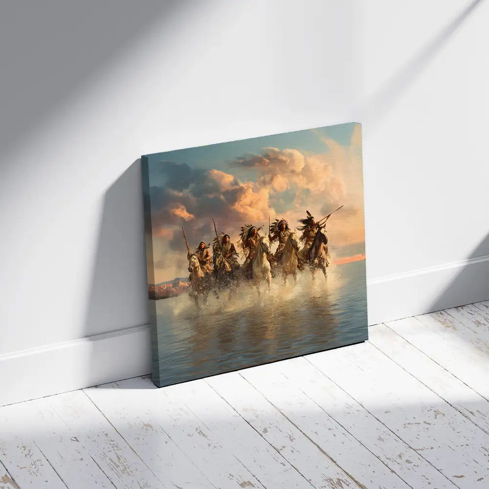 Warriors on Horseback Canvas Wall Art, Native American Spirit Decor
