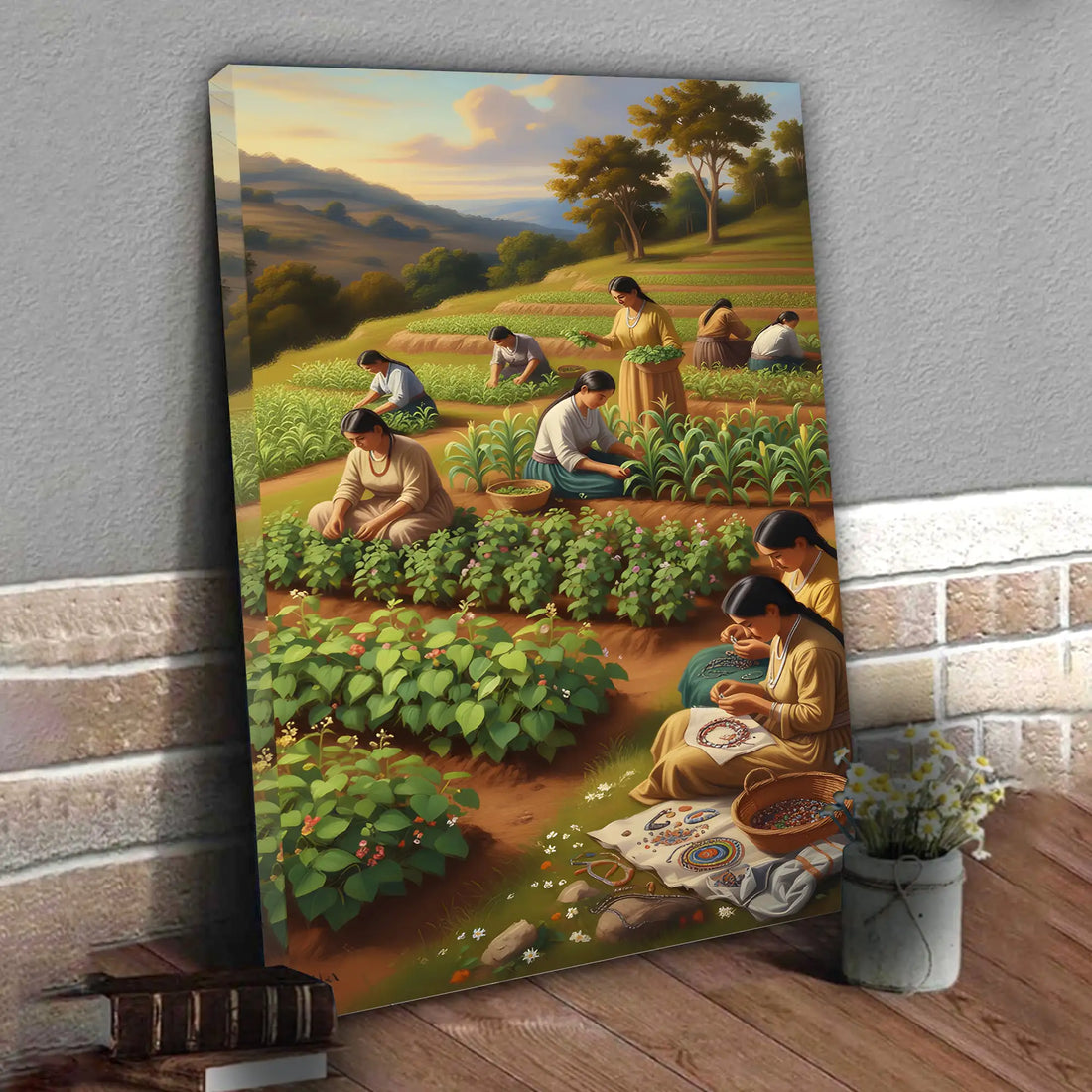 Women Farming And Beadwork Painting, Cultural Canvas Wall Art