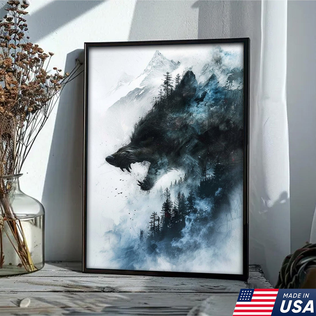 Wolf Forest Canvas Wall Art – Wild Wilderness Mountain Decor – Rustic Cabin & Lodge Artwork