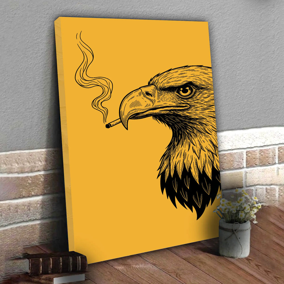 Vintage Smoking Eagle Wall Canvas Poster, Rustic Western Decor