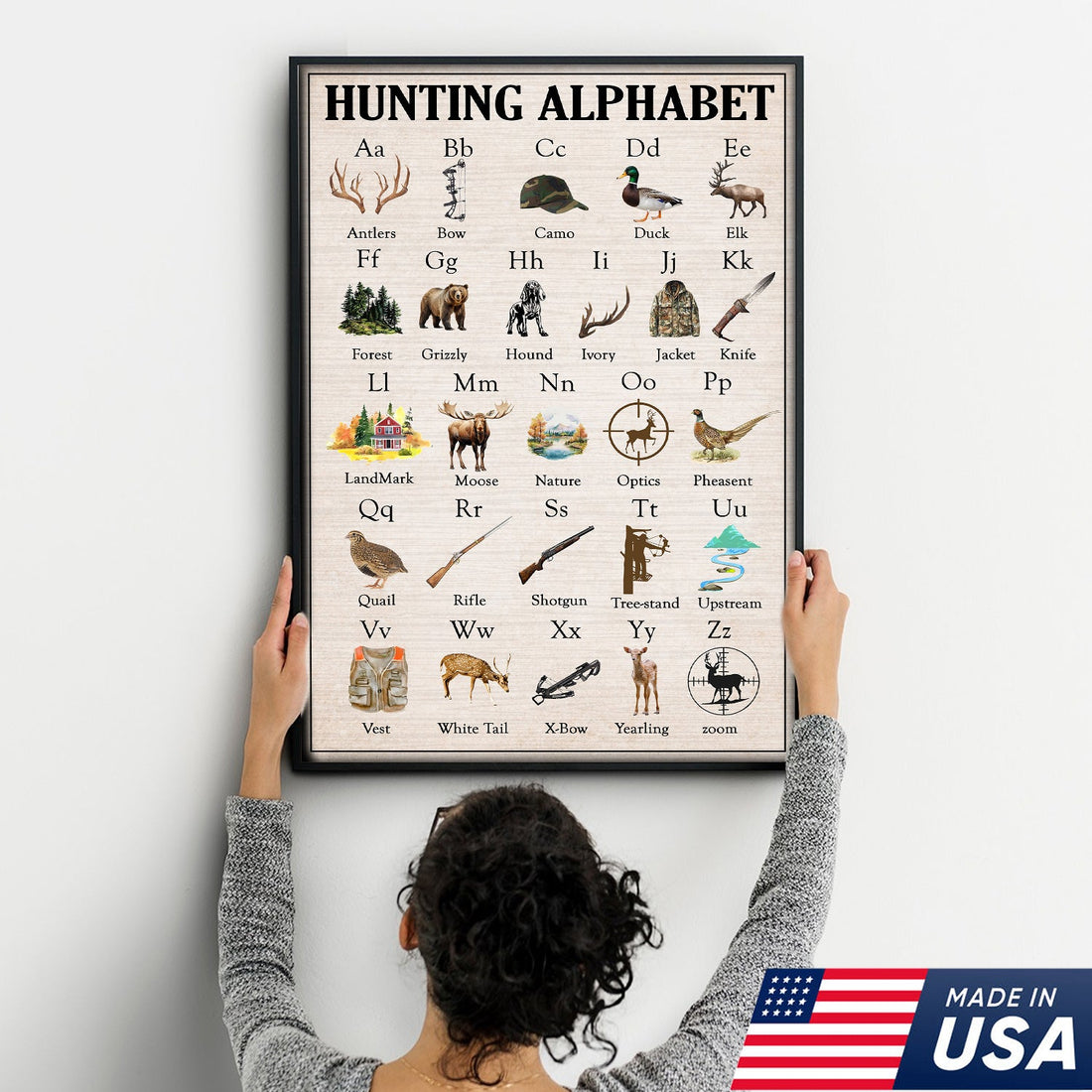Hunting Alphabet Canvas Wall Art – Rustic Lodge & Cabin Decor, Educational Hunting Gift for Kids & Families
