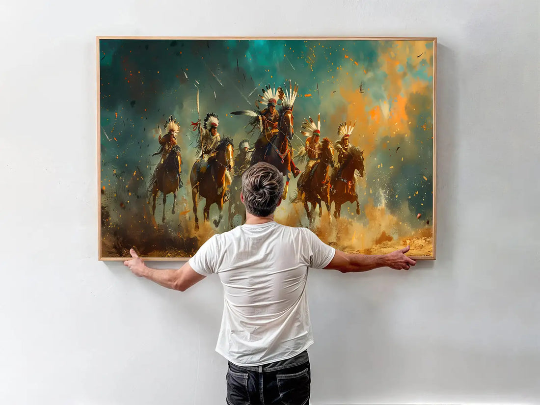 Native American Warriors Wall Art, Tribal Horse Riders Canvas Poster