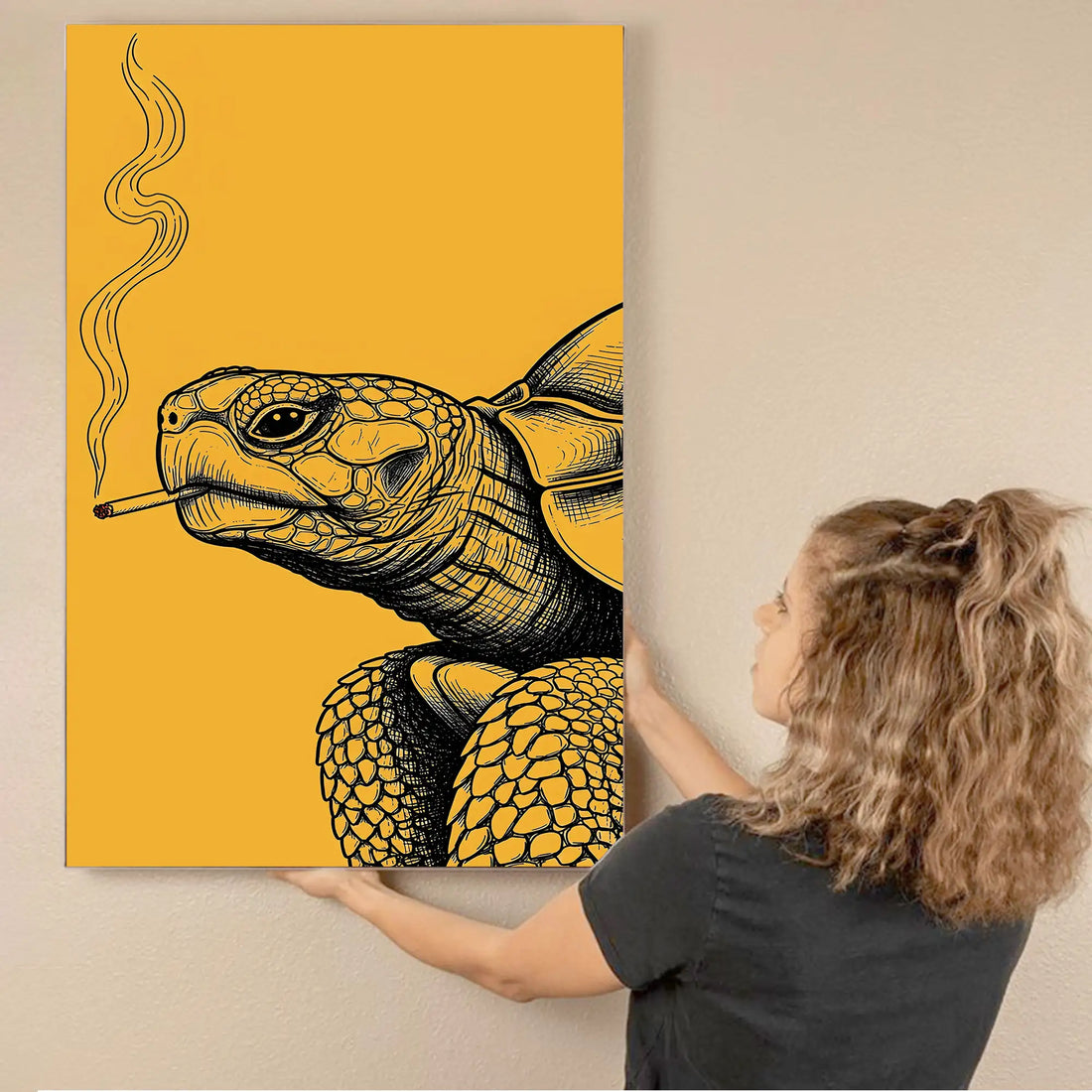 Vintage Western Smoking Turtle Wall Canvas Art