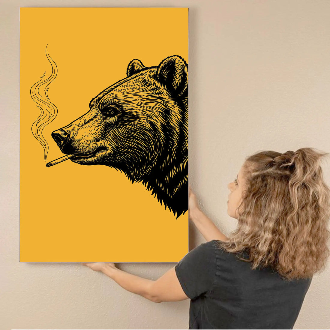 Vintage Canvas Poster, Smoking Bear Wall Art, Rustic Western Decor