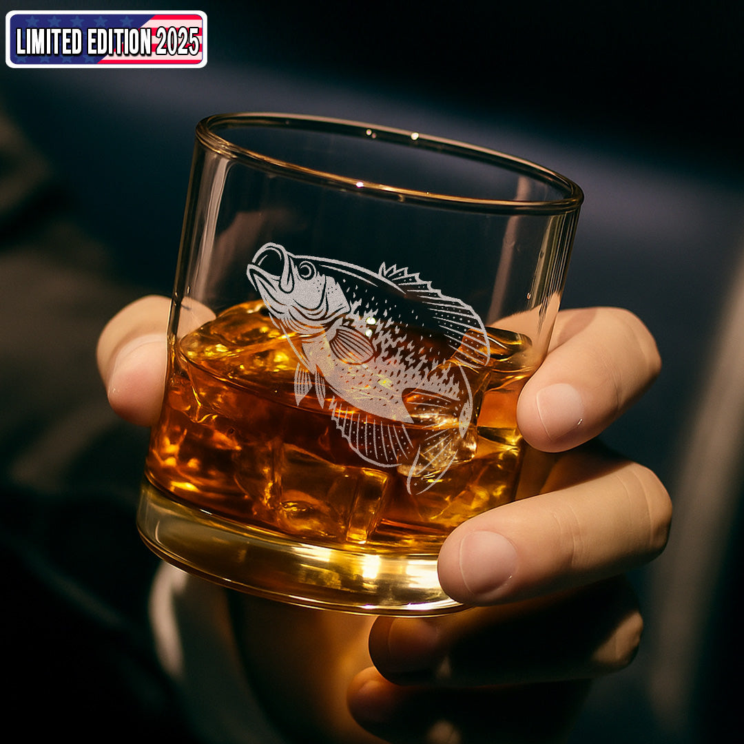 Crappie Fishing Whiskey Glass – Engraved Fisherman Gift for Dad, Husband,