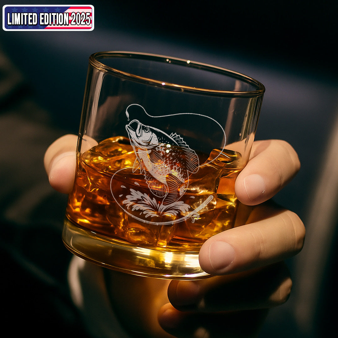 Fishing Engraved Whiskey Glass, Custom Rocks Glass Gift for Fisherman, Outdoor Barware