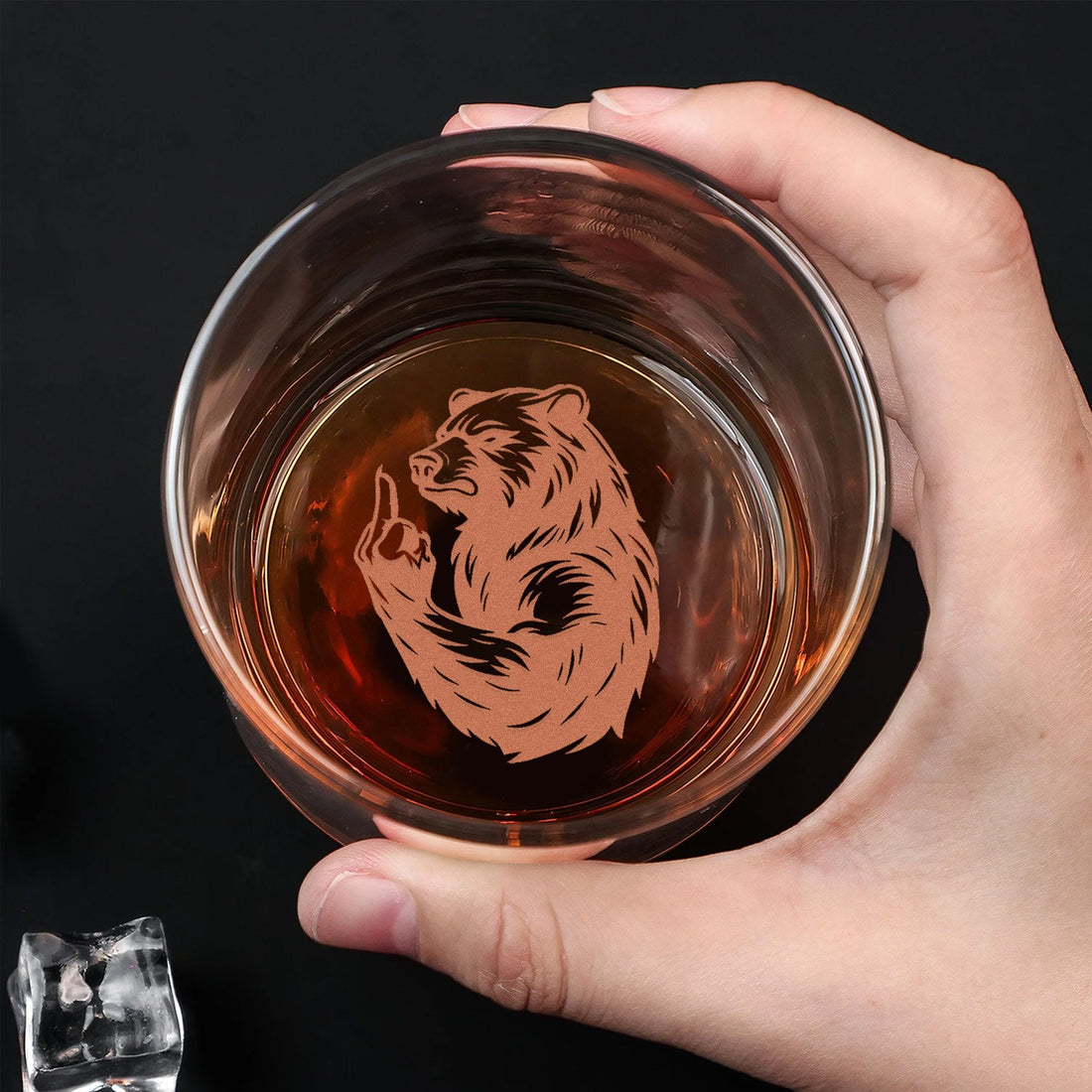 Bear Engraved Whiskey Glass – Funny Funny Finger Whiskey Glass for Men, Unique Barware Gift