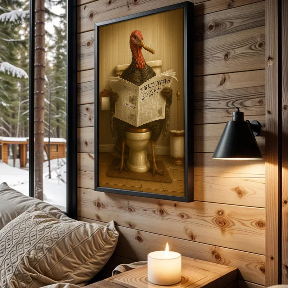 Smoking Turkey Canvas – Funny Bathroom Wall Art for Hunters & Farmhouse Decor