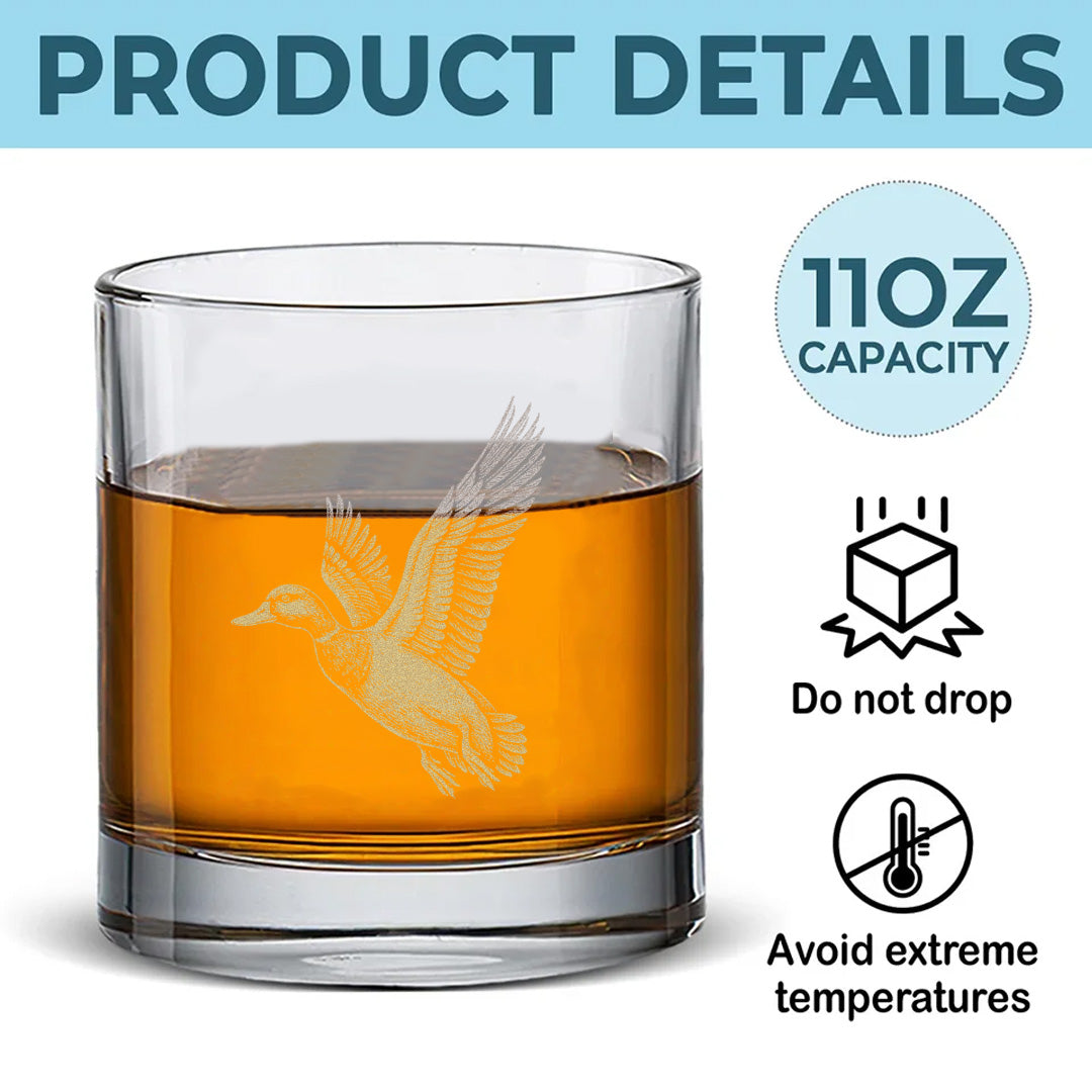 Duck Hunting Whiskey Glass – Custom Engraved Flying Duck Whiskey Glass Gift for Waterfowl Hunters 2025