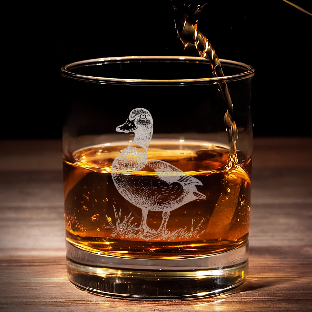 Duck Engraved Whiskey Glass, Hunting Rocks Glass Gift for Waterfowl & Drinking Lovers